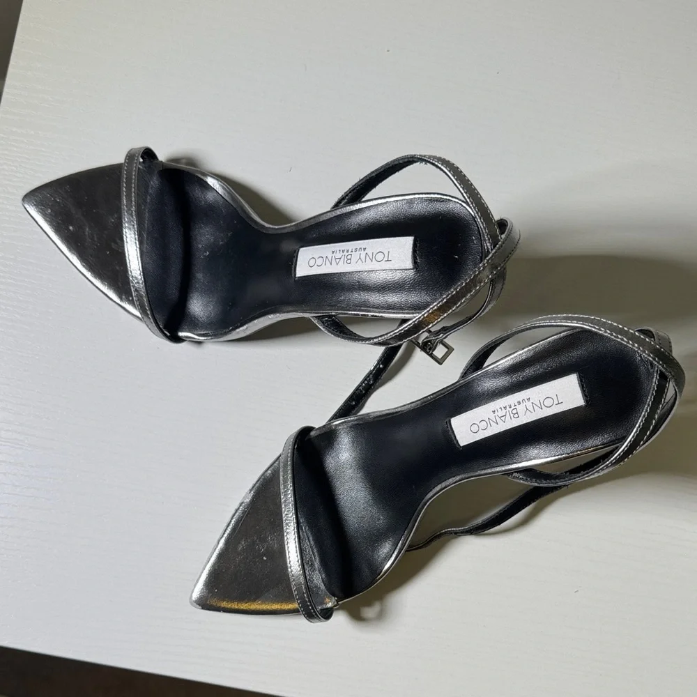 Tony Bianco Metallic Silver Stiletto Slingback Heels - Picture 2 of 12